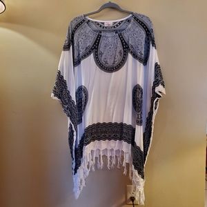 Z&L printed cover-up Boho tunic with tassles.